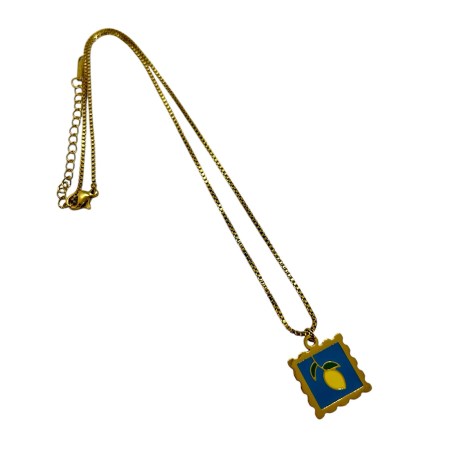 necklace steel gold square with lemon